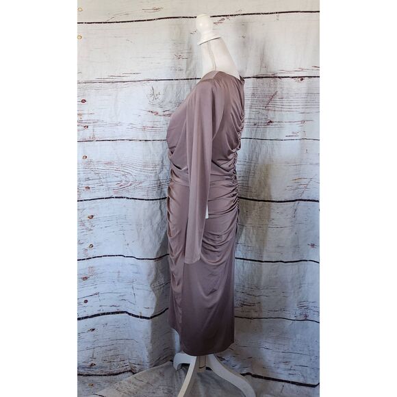 Eliza J Taupe Long Sleeve Ruched Cocktail Dress Size 14 NWT - Picture 4 of 7
